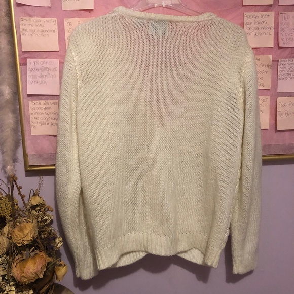 Beautiful Classy Vintage Cottage White Ivory Cream Crochet Knit button Sweater - Picture 14 of 16